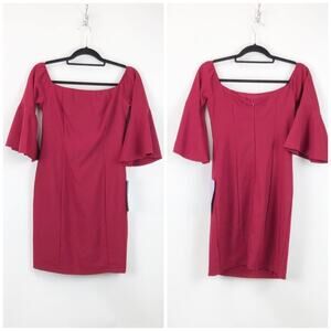 Miss Kim Large NWT Womens Wine Red Off-shoulder Bell Sleeve Form-fitting Dress